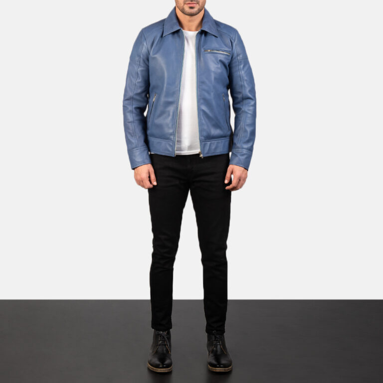 Mens Lavendard Blue Leather Biker Jacket7971-2-1577532714615